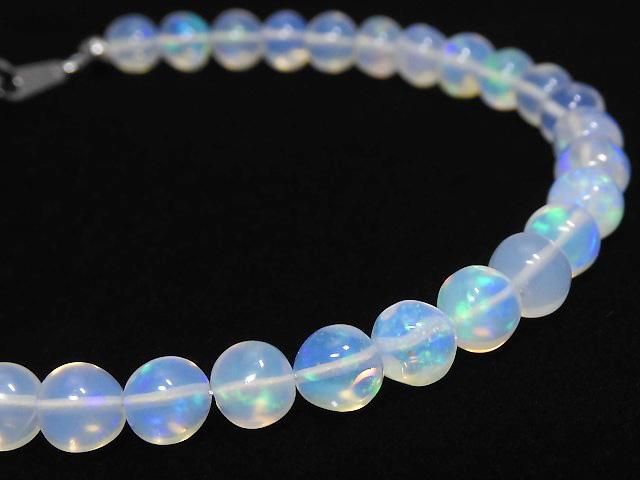 【動画】【1点もの】宝石質エチオピア産オパールAAA- セミラウンド5mm 1連(ブレス) NO.2の画像