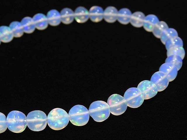 【動画】【1点もの】宝石質エチオピア産オパールAAA- セミラウンド5mm 1連(ブレス) NO.5の画像