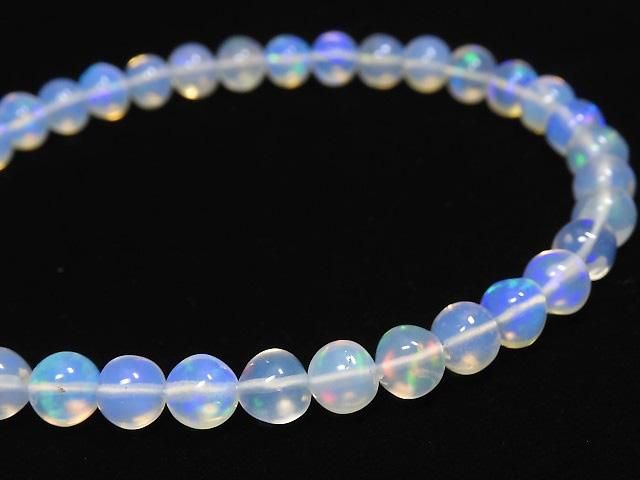 【動画】【1点もの】宝石質エチオピア産オパールAAA- セミラウンド5mm 1連(ブレス) NO.6の画像