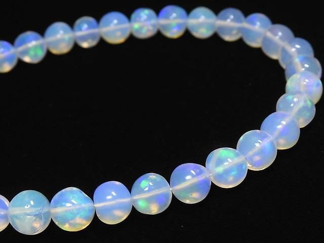 【動画】【1点もの】宝石質エチオピア産オパールAAA- セミラウンド5.5mm 1連(ブレス) NO.11の画像