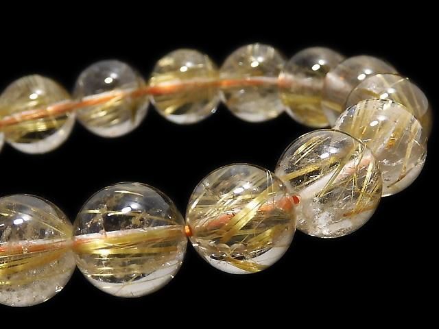 【動画】【1点もの】ルチルクォーツAAA- ラウンド11mm 1連(ブレス) NO.323の画像