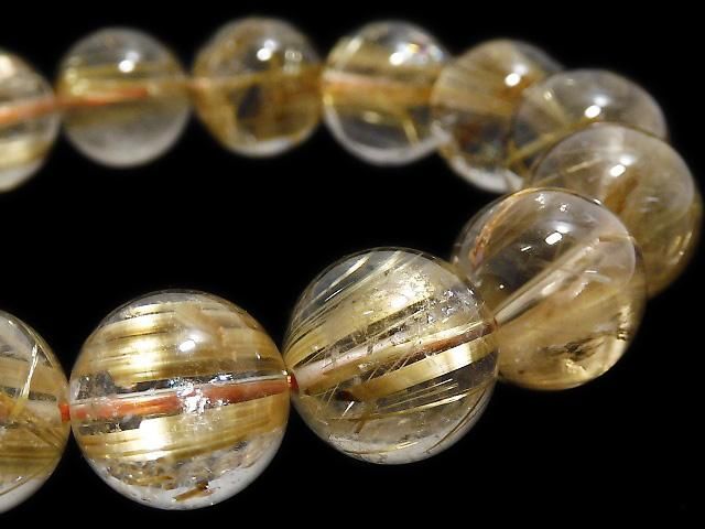 【動画】【1点もの】ルチルクォーツAAA- ラウンド13mm 1連(ブレス) NO.325の画像
