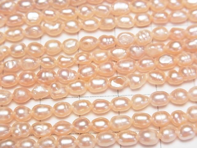 【動画】淡水真珠AA ライス5×3.5×3.5mm 天然オレンジピンク 1連(約33cm) サムネイル2