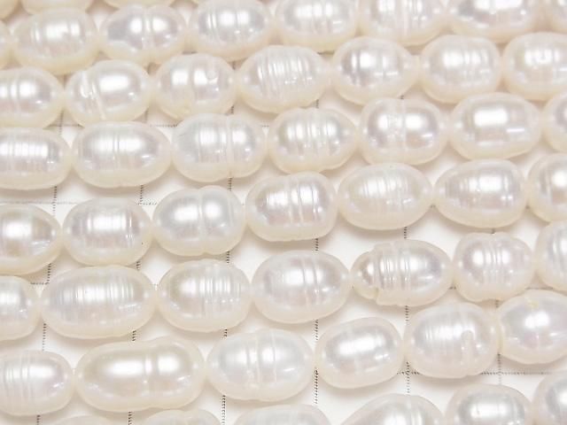 【動画】淡水真珠AA 縞入りライス10×8×8mm ホワイト 1連(約33cm) サムネイル2