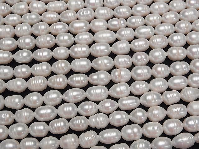 【動画】淡水真珠AA 縞入りライス10×8×8mm ホワイト 1連(約33cm) サムネイル3