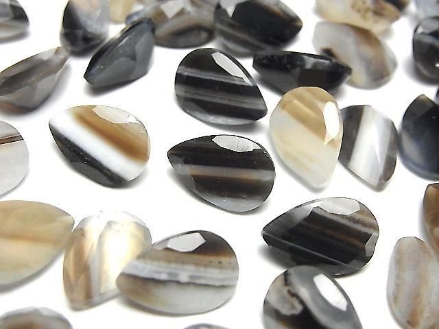 【動画】ブラックストライプアゲート ルース ペアシェイプファセットカット12×8mm 5粒の画像