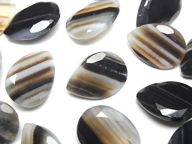 【動画】ブラックストライプアゲート ルース ペアシェイプファセットカット18×13mm 2粒の画像