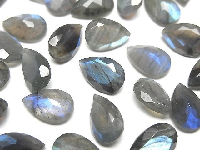 【動画】宝石質ラブラドライトAA++ ペアシェイプファセットカット12×8mm 3粒の画像