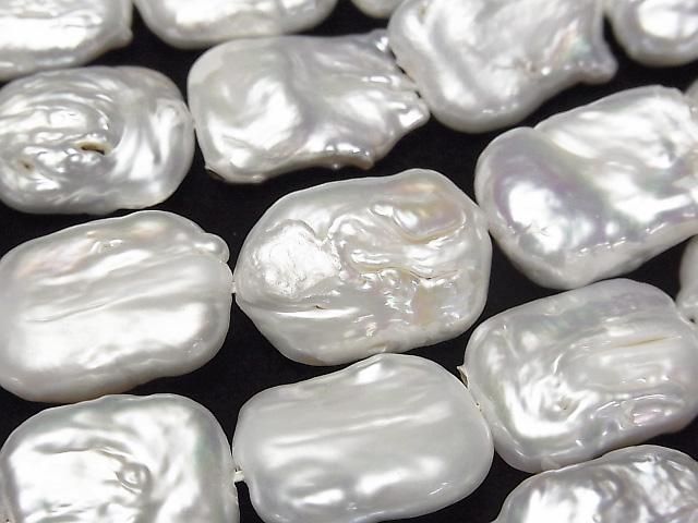 【動画】淡水真珠AA レクタングル20~22mm ホワイト 1連(約35cm)の画像