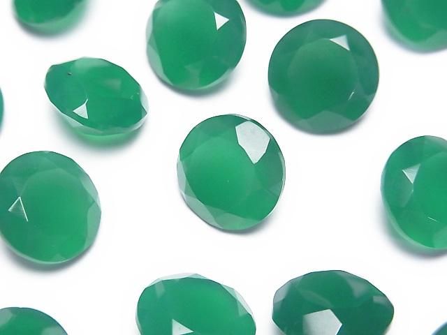 【動画】宝石質グリーンオニキスAAA ルース ラウンドファセットカット12×12mm 2粒の画像