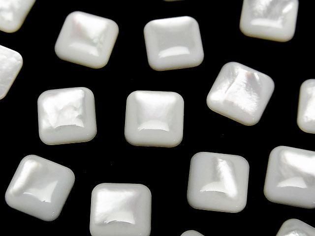 【動画】高品質ホワイトシェル(白蝶貝)AAA スクエア カボション10×10mm 5個の画像