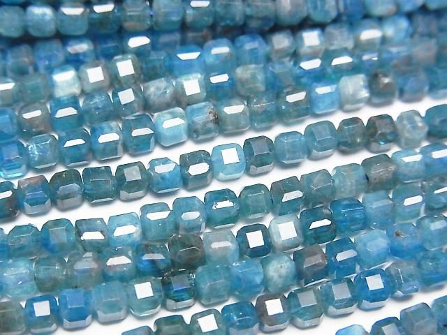 【動画】【素晴らしい輝き】ブラジル産アパタイトAA+ キューブカット3×3×3mm 1連(約37cm)の画像