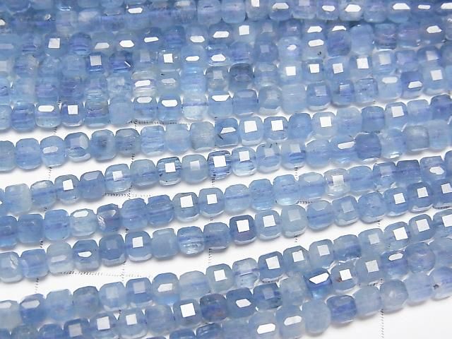 【動画】【素晴らしい輝き】ディープブルーアクアマリンAA++ キューブカット3×3×3mm 半連/1連(約37cm) サムネイル2