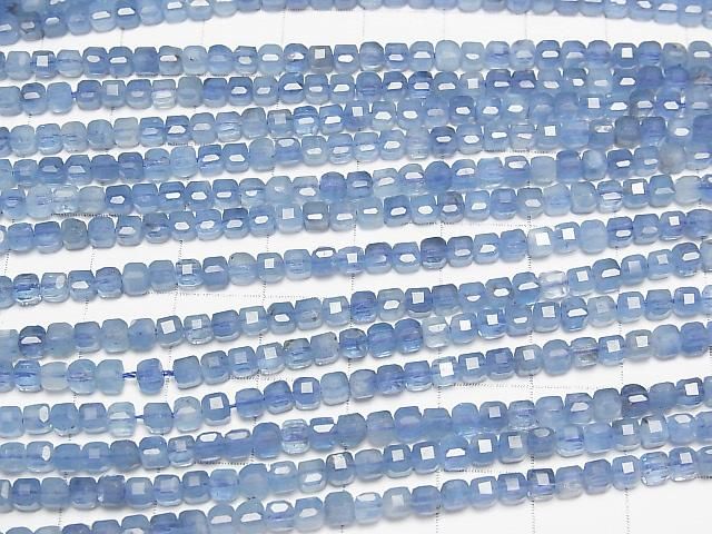 【動画】【素晴らしい輝き】ディープブルーアクアマリンAA++ キューブカット3×3×3mm 半連/1連(約37cm) サムネイル3