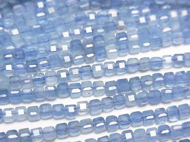 【動画】【素晴らしい輝き】ディープブルーアクアマリンAA++ キューブカット2×2×2mm 1連(約37cm)の画像