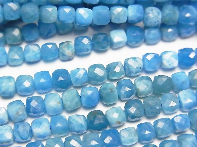 【動画】【素晴らしい輝き】マダガスカル産アパタイトAA+ キューブカット4×4×4mm 1連(約37cm)の画像