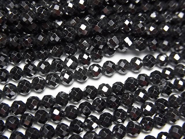 【動画】【素晴らしい輝き】キュービックジルコニアAAA ラウンドカット3mm 【ブラック】 1連(約35cm)の画像