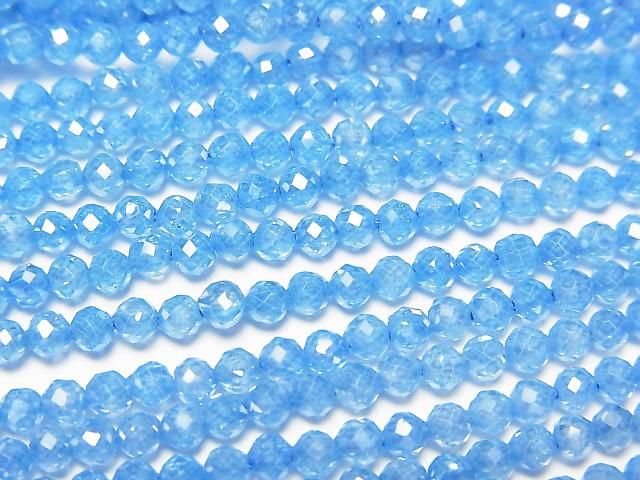 【動画】【素晴らしい輝き】キュービックジルコニアAAA ラウンドカット3mm 【ブルー】 1連(約36cm)の画像