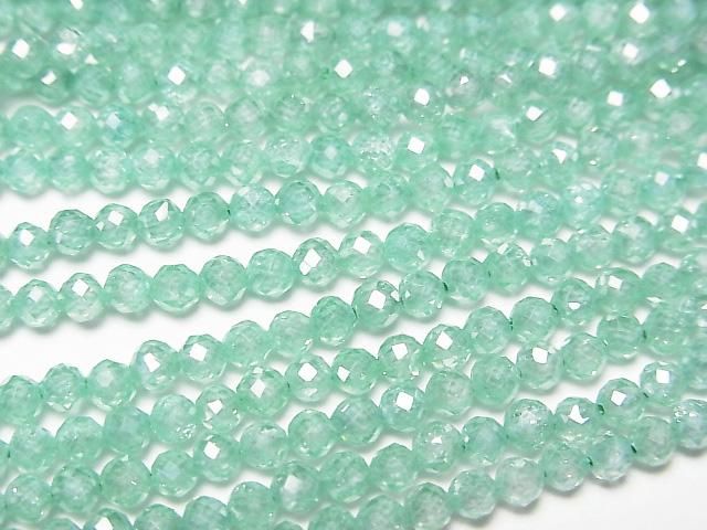 【動画】【素晴らしい輝き】キュービックジルコニアAAA ラウンドカット3mm 【ライトグリーン】 1連(約36cm)の画像