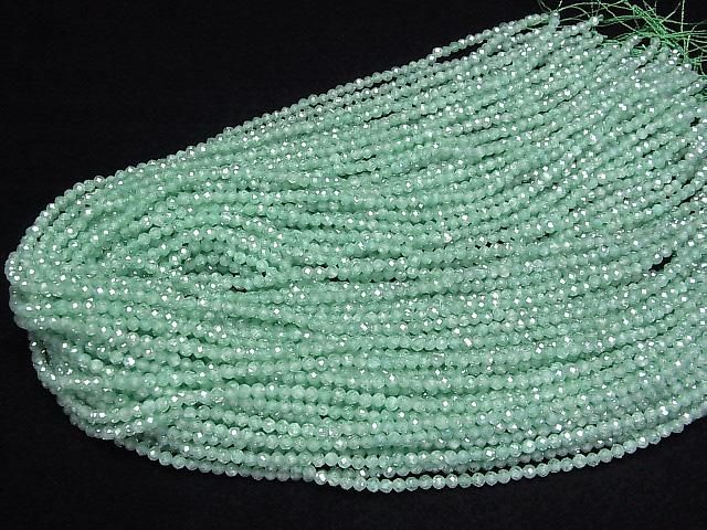 【動画】【素晴らしい輝き】キュービックジルコニアAAA ラウンドカット3mm 【ライトグリーン】 1連(約36cm) サムネイル4