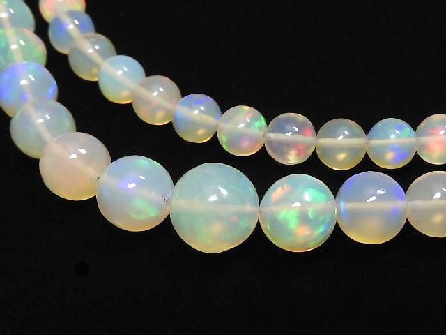 【動画】【1点もの】宝石質エチオピア産オパールAAAAA ラウンド5〜8mm 1連(約40cm) NO.102の画像