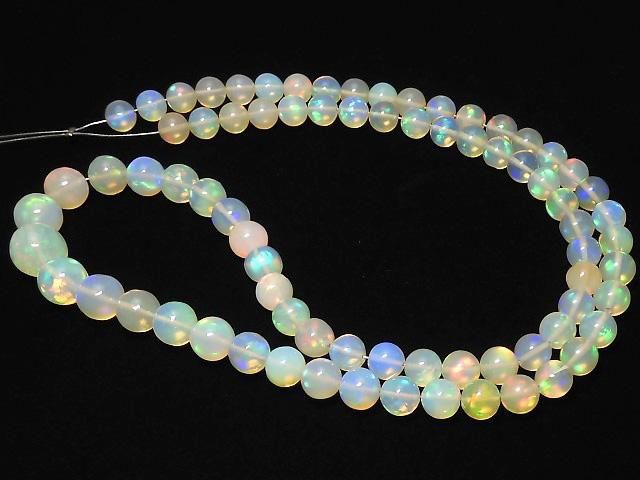 【動画】【1点もの】宝石質エチオピア産オパールAAAAA ラウンド5〜8mm 1連(約40cm) NO.102 サムネイル4