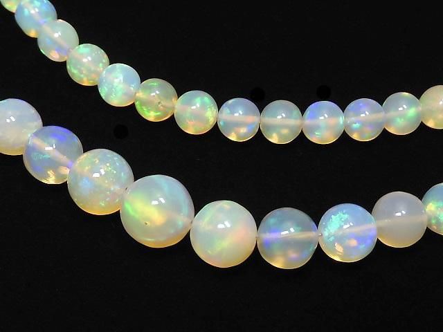 【動画】【1点もの】宝石質エチオピア産オパールAAAAA ラウンド4.5〜7mm 1連(約40cm) NO.103の画像