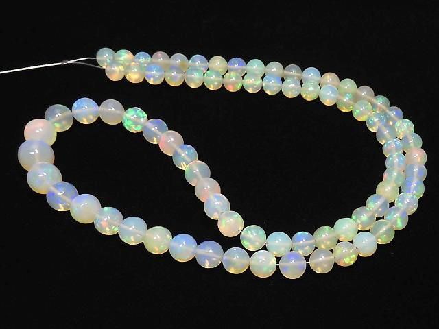 【動画】【1点もの】宝石質エチオピア産オパールAAAAA ラウンド4.5〜7mm 1連(約40cm) NO.103 サムネイル4