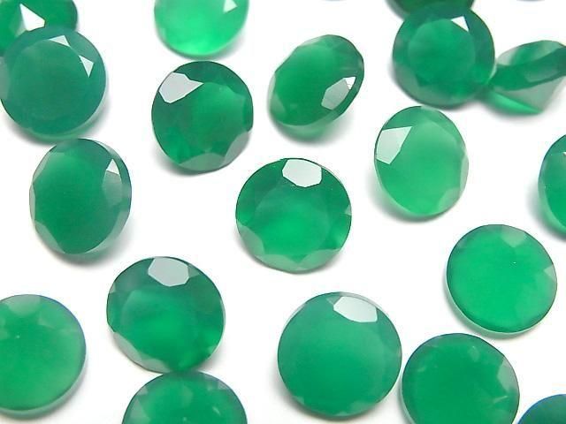 【動画】宝石質グリーンオニキスAAA ルース ラウンドファセットカット10×10mm 2粒の画像