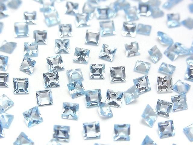 【動画】宝石質スカイブルートパーズAAA ルース スクエアファセットカット3×3mm 10粒の画像