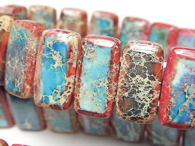 【動画】レッド×ブルーカラーカオリン 2つ穴レクタングル20×10×6mm 1連(バングルブレス)の画像