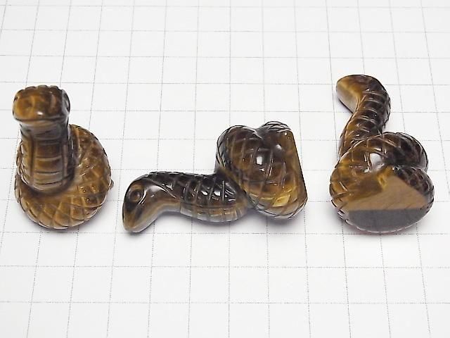 【動画】イエロータイガーアイ へびモチーフ 49×28mm 【穴なし】 1個 サムネイル2