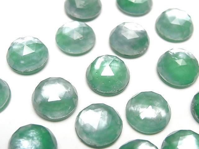 【動画】グリーンオニキス×ホワイトシェル×クリスタルAAA- ラウンド ローズカット12×12mm 2個の画像