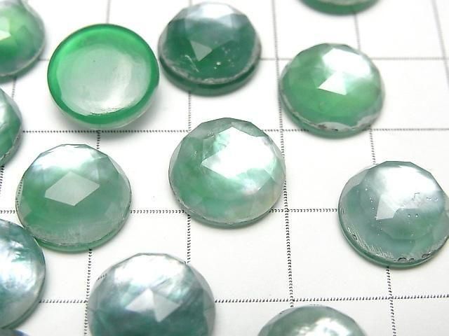 【動画】グリーンオニキス×ホワイトシェル×クリスタルAAA- ラウンド ローズカット12×12mm 2個 サムネイル2