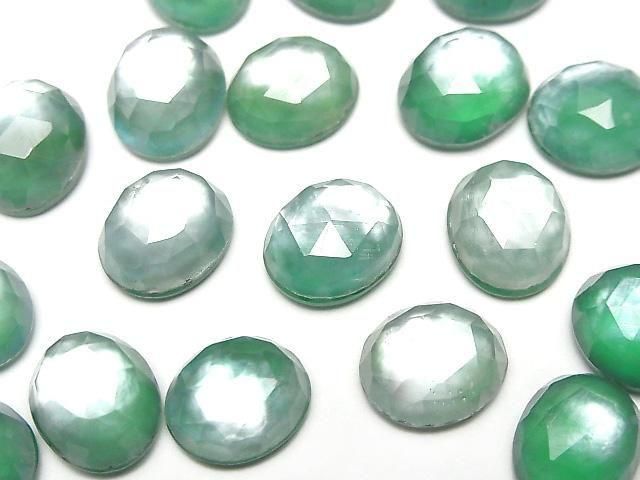 【動画】グリーンオニキス×ホワイトシェル×クリスタルAAA- オーバル ローズカット12×10mm 2個の画像