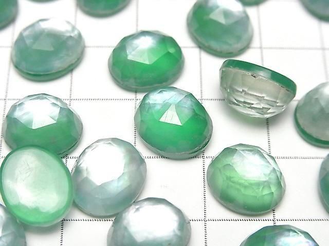 【動画】グリーンオニキス×ホワイトシェル×クリスタルAAA- オーバル ローズカット12×10mm 2個 サムネイル2