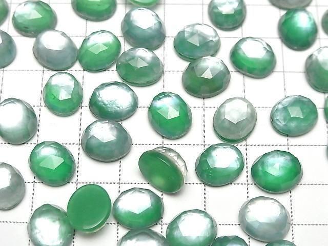 【動画】グリーンオニキス×ホワイトシェル×クリスタルAAA- オーバル ローズカット12×10mm 2個 サムネイル4