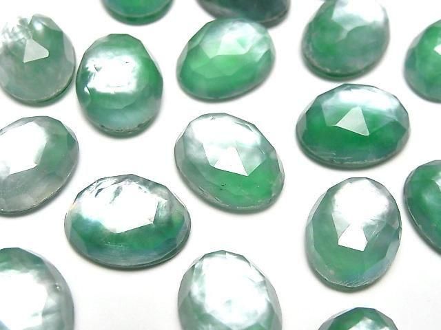 【動画】グリーンオニキス×ホワイトシェル×クリスタルAAA- オーバル ローズカット16×12mm 2個の画像