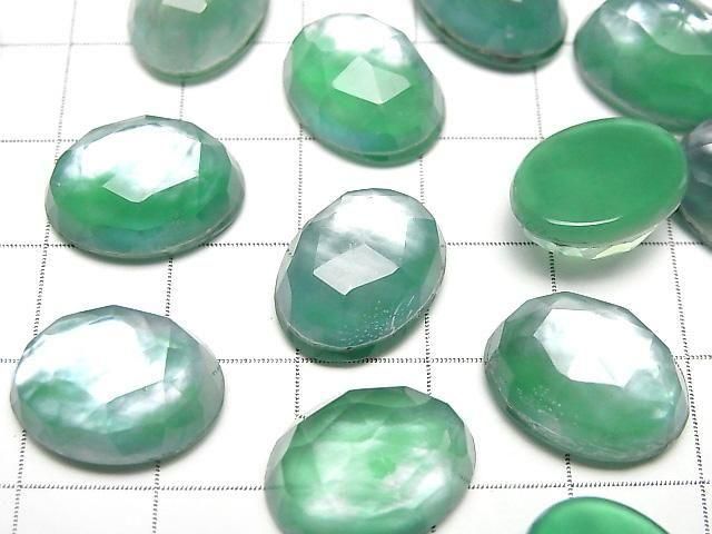 【動画】グリーンオニキス×ホワイトシェル×クリスタルAAA- オーバル ローズカット16×12mm 2個 サムネイル2
