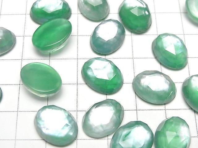 【動画】グリーンオニキス×ホワイトシェル×クリスタルAAA- オーバル ローズカット16×12mm 2個 サムネイル3