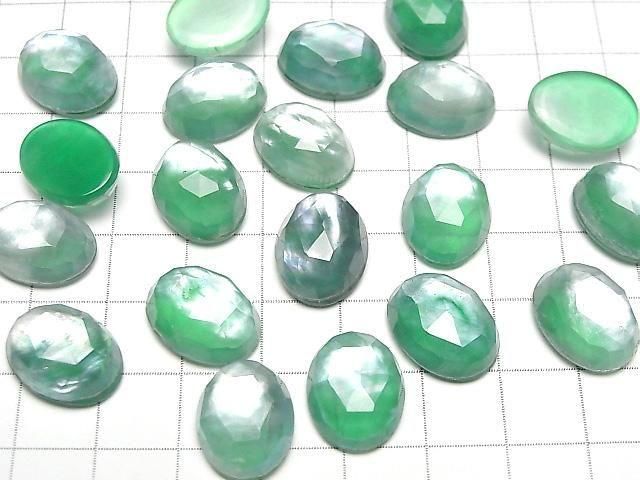 【動画】グリーンオニキス×ホワイトシェル×クリスタルAAA- オーバル ローズカット16×12mm 2個 サムネイル4