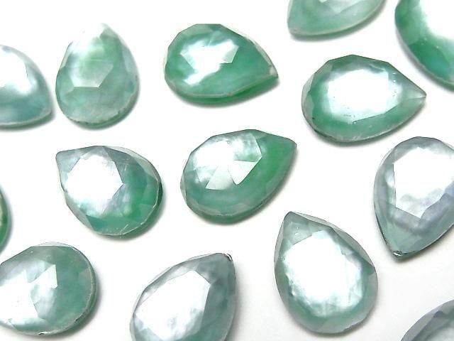 【動画】グリーンオニキス×ホワイトシェル×クリスタルAAA- ペアシェイプ ローズカット14×10mm 2個の画像