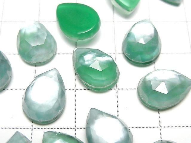 【動画】グリーンオニキス×ホワイトシェル×クリスタルAAA- ペアシェイプ ローズカット14×10mm 2個 サムネイル2