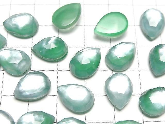 【動画】グリーンオニキス×ホワイトシェル×クリスタルAAA- ペアシェイプ ローズカット14×10mm 2個 サムネイル3