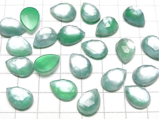 【動画】グリーンオニキス×ホワイトシェル×クリスタルAAA- ペアシェイプ ローズカット14×10mm 2個 サムネイル4
