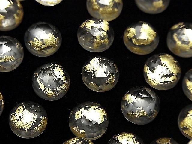 【動画】ダブレットクリスタルAAA ラウンド ローズカット10×10mm ゴールド 2個の画像