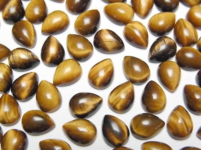 【動画】イエロータイガーアイAA++ ペアシェイプ カボション8×6mm 5個の画像