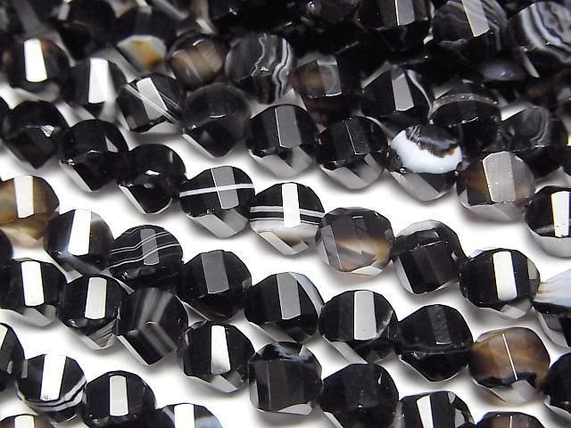 【動画】【素晴らしい輝き】ストライプオニキス ツイスト×多面カット6×5×5mm 1連(約37cm)の画像