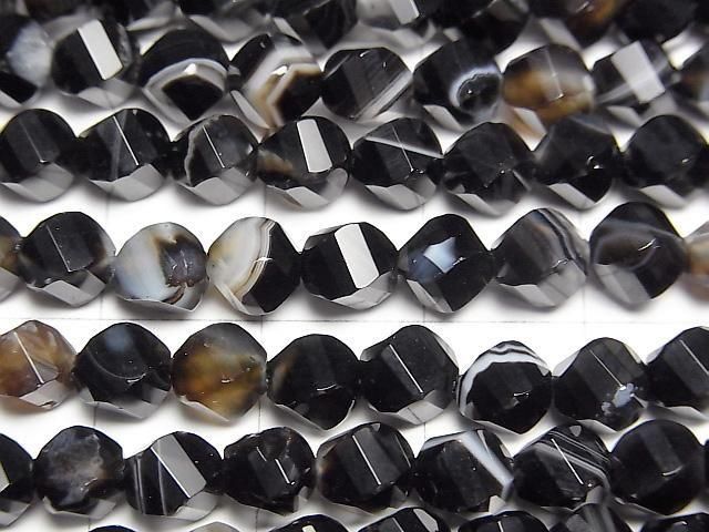 【動画】【素晴らしい輝き】ストライプオニキス ツイスト×多面カット6×5×5mm 1連(約37cm) サムネイル2