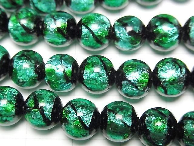 【動画】とんぼ玉 ラウンド8mm 【ライトブルー×グリーン/蓄光タイプ】 1/4連~1連(約36cm) サムネイル2